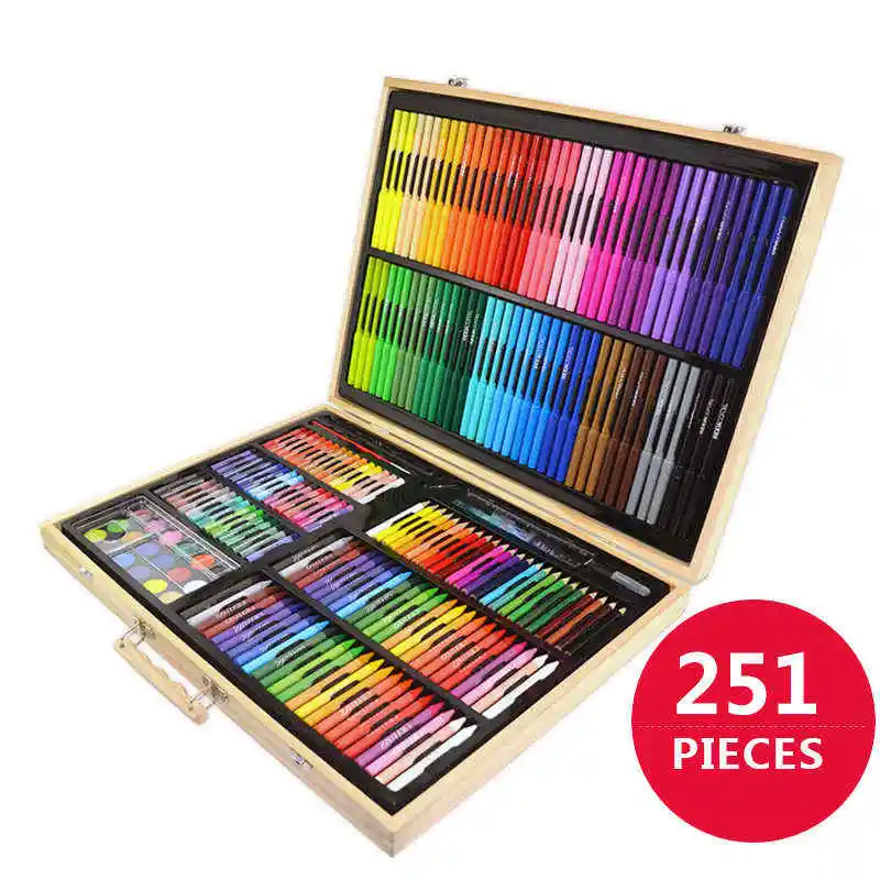 251 Piecs Art Tools Painting Set for Kids Children Drawing Water Color Pen Crayons Oil pastels for Kids with Wooden Case