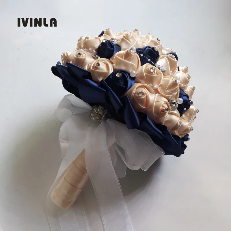 

Newest Royal and cream Wedding Bouquets Hand made Flower Rhinestone Bridesmaid Crystal Bridal Wedding Bouquet