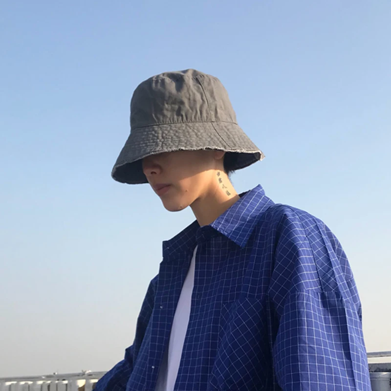 Fisherman's Hat Man Summer Hip Hop All-match Korean Sunshade Outdoor Bucket Cap Women Pure Color Flat Top Men Fisher Hats H7323