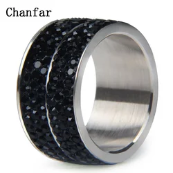 Chanfar Lines Double Crystal Stainless Steel Rings For Women Men Wedding Ring Fashion Jewelry