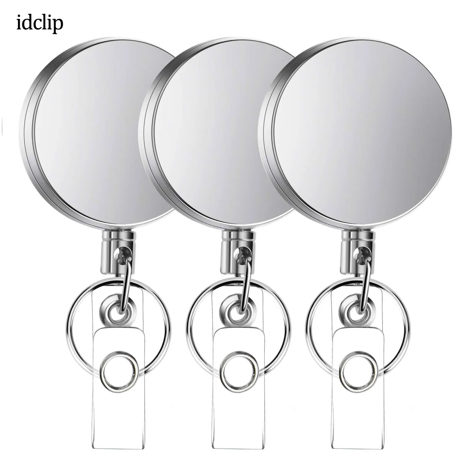 

idclip 3 Pieces Metal Retractable Badge Holder Heavy Duty ID Badge Reels with Key Chain Belt Clip ID / Key Card