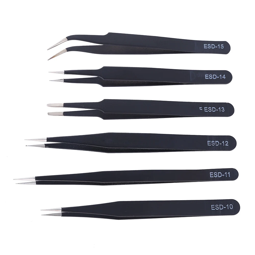 Anti-static ESD Stainless Steel Tweezers Set Maintenance Tools Industrial Precision Curved Straight Tweezers Repair Tools Set