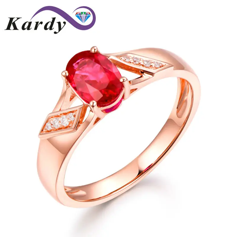 

Elegant Natural Gemstone Ruby Diamond For Wmomen Solid Rose Gold 14K Promise Engagement Wedding Fine Ring Band Set