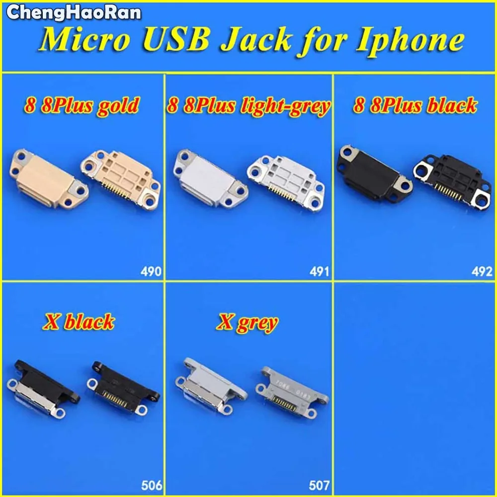 ChengHaoRan DC Power Jack for iPhone 4 4G 4S 5 5G 6 6Plus 6S 7 7G 7P 8 8P X Charging Port Female Socket Micro USB Connector Plug