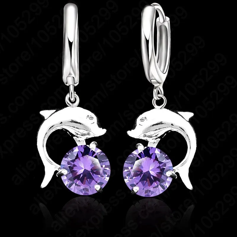 Cute Dangle Silver Color Cubic Zirconia Earrings Lovely Dolphin Design Jewelry For Woman Girl Daily Decoration