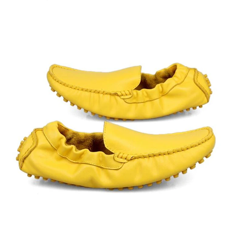 US5-10 Summer Colors New Breathable Real Leather Casual SLIP-ON Green Shoes Men Driving Yellow Loafers