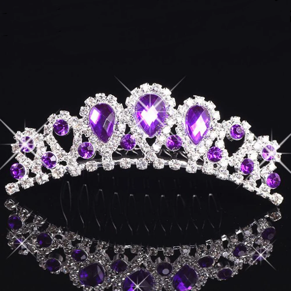 Cute Crystal Hair Comb Rhinestone Princess Crown Birthday Party Tiaras For Girls Kids Hair Jewelry Fashion Accessories