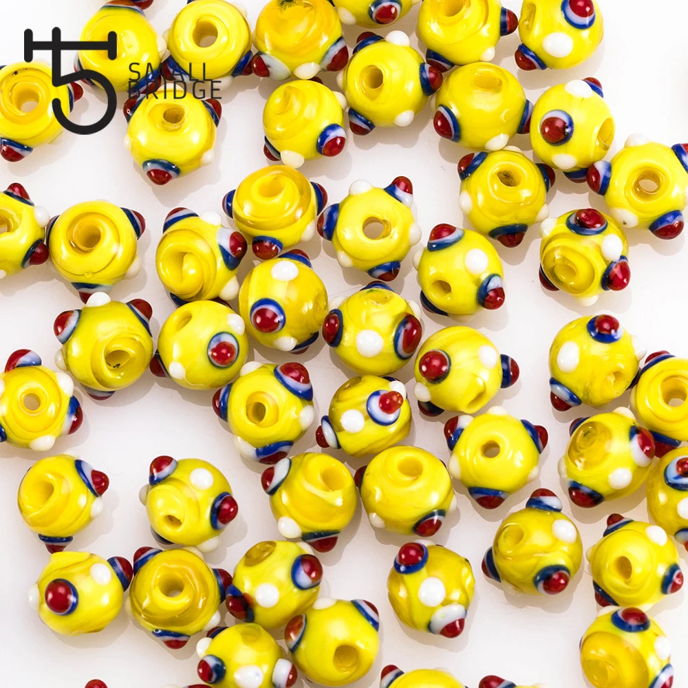 10mm Murano Yellow Glass Lampwork Beads Material for Jewellery Decorative Perles with Hole Round Spacer Beads Wholesale L602