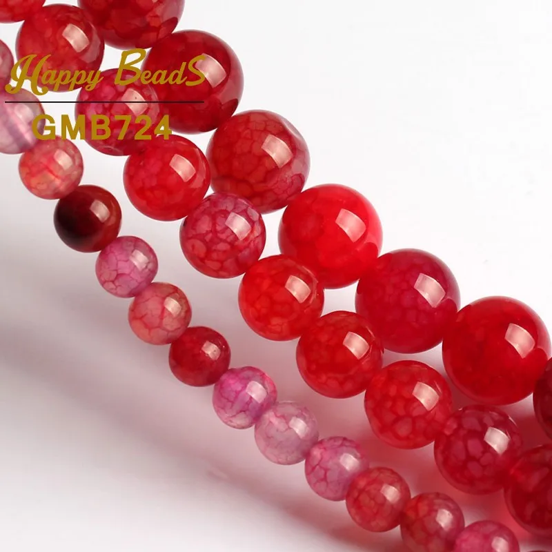 Natural Red Fire Dragon Veins Agates Beads Round Loose Stone Beads For Jewelry Making 15\'\' 6mm 8mm 10mm DIY Bracelets Necklace