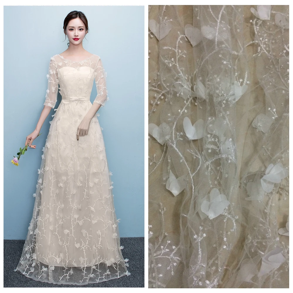 

5yards/lot 3D Flowers Lace Fabric bridal dress chiffon lace fabric evening long dress lace fabric