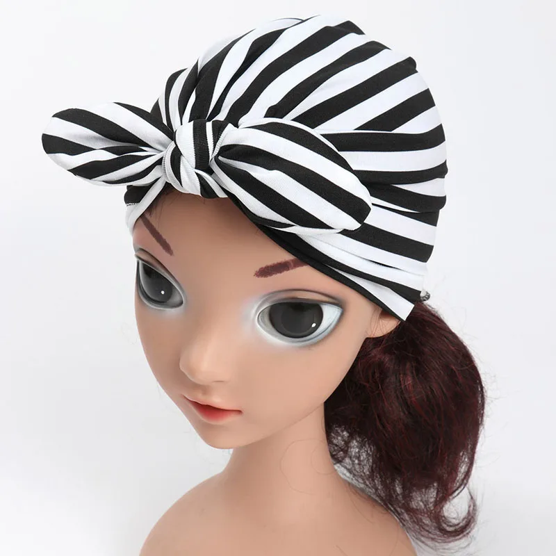 Fashion Striped Baby Hat with Bow Multicolor Elastic Infant Baby Beanie Beach Turban Cap Accessories