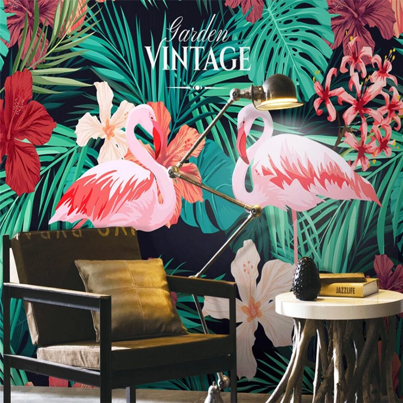 

wellyu Nordic hand-painted tropical flamingo sofa TV background wall custom large mural wallpaper papel de parede