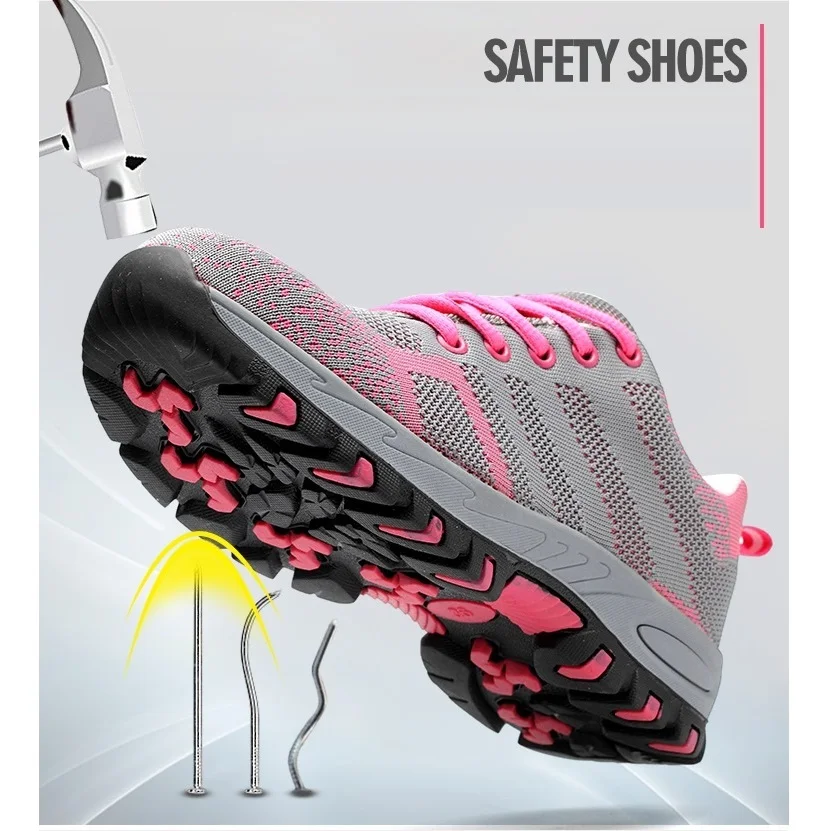 Outdoor Sneakers Work Shoes Women Breathable Steel Toe Cap Work Boot Iron Nose Anti-Puncture Construction Safety Shoes Plus Size