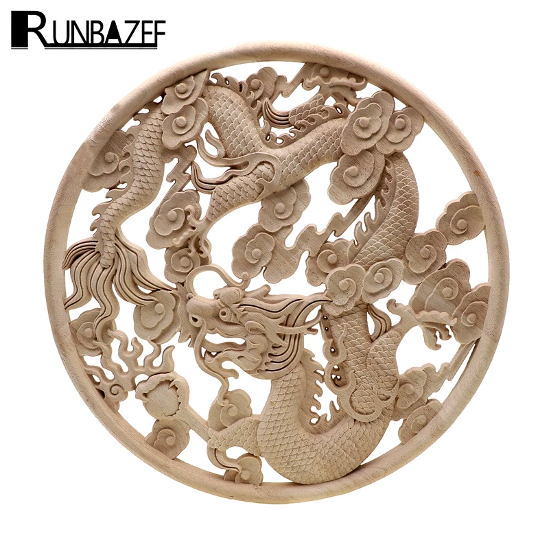 RUNBAZEF Carved Decal Woodcarving Corner Applique Furniture Door Wooden Cabinet Decoration  Decorative Wood Vintage Home Decor