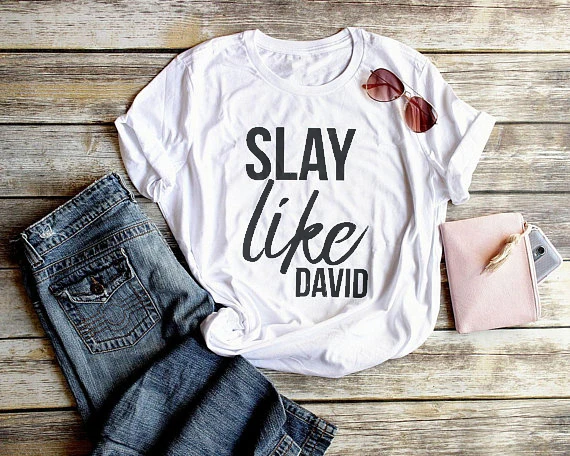 

Sugarbaby Slay Like David Christian T Shirts for Women fashion Shirts Bible Verse Shirts Christian Summer T shirt High quality