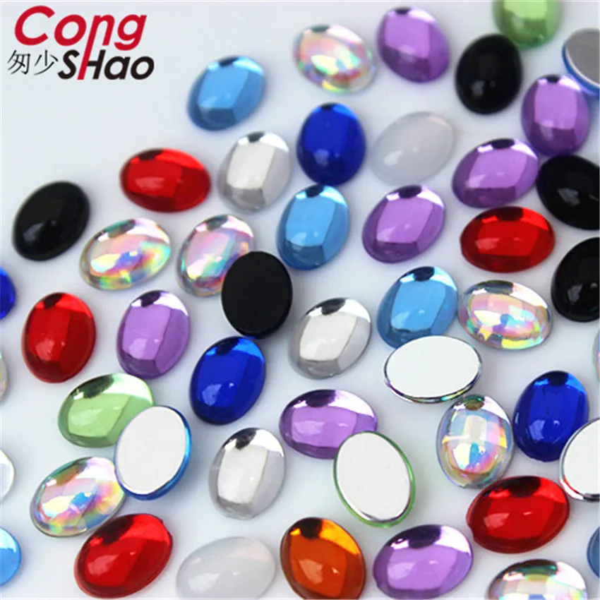 Cong Shao 200PCS 6*8mm Colorful Acrylic Rhinestone Flat Back Oval opal stones and crystals Clothing crafts Accessories ZZ746