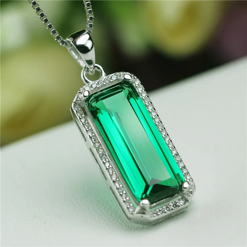 green store fashion style silver necklace for women long stone red corundum Personality customization jewelry gift