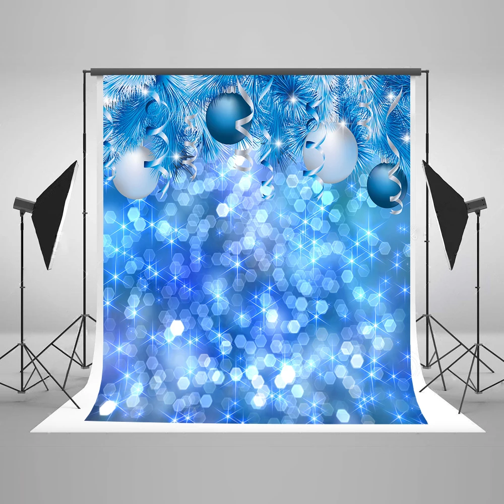 

VinylBDS Blue Christmas Photography Backdrops 10x10ft Bokeh Bright Princess Backdrop Happy New Year Washable Photo Background