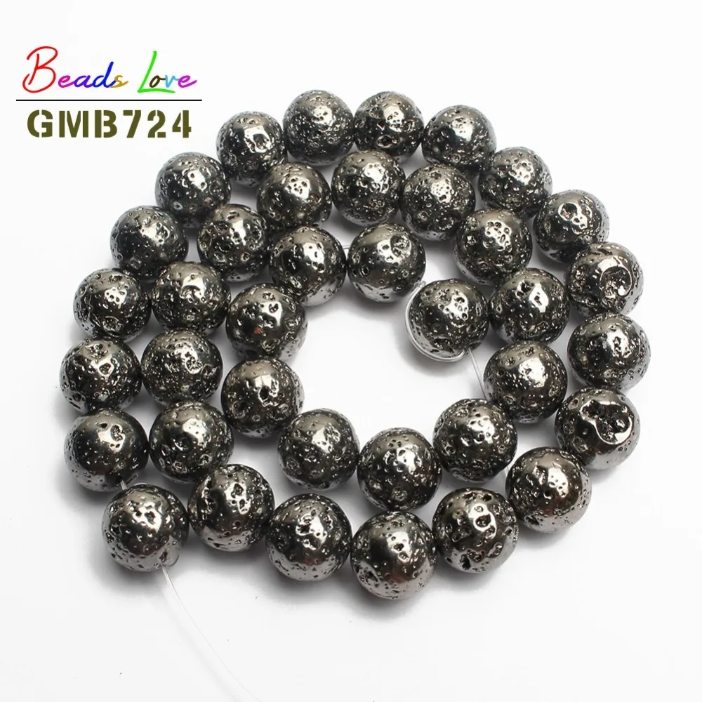 Wholesale Multicolor Plating Lava Stone volcanic rock Round Loose Beads for Jewelry Making DIY Bracelet Necklace 4 6 8 10mm 15\'\'