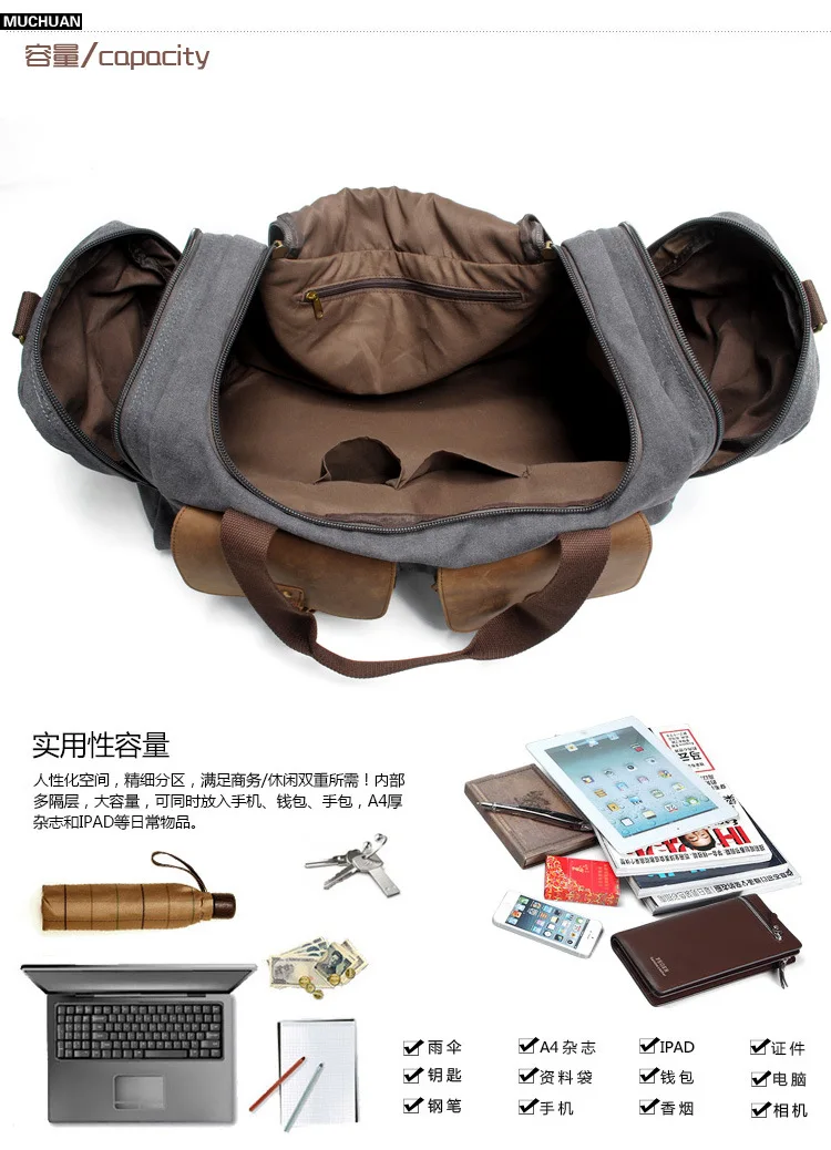 Vintage Thick Canvas + Genuine Leather Luggage Travel Bag Men Duffle Bag Weekend Large Carry on Overnight Bag Tote Shoulder M180