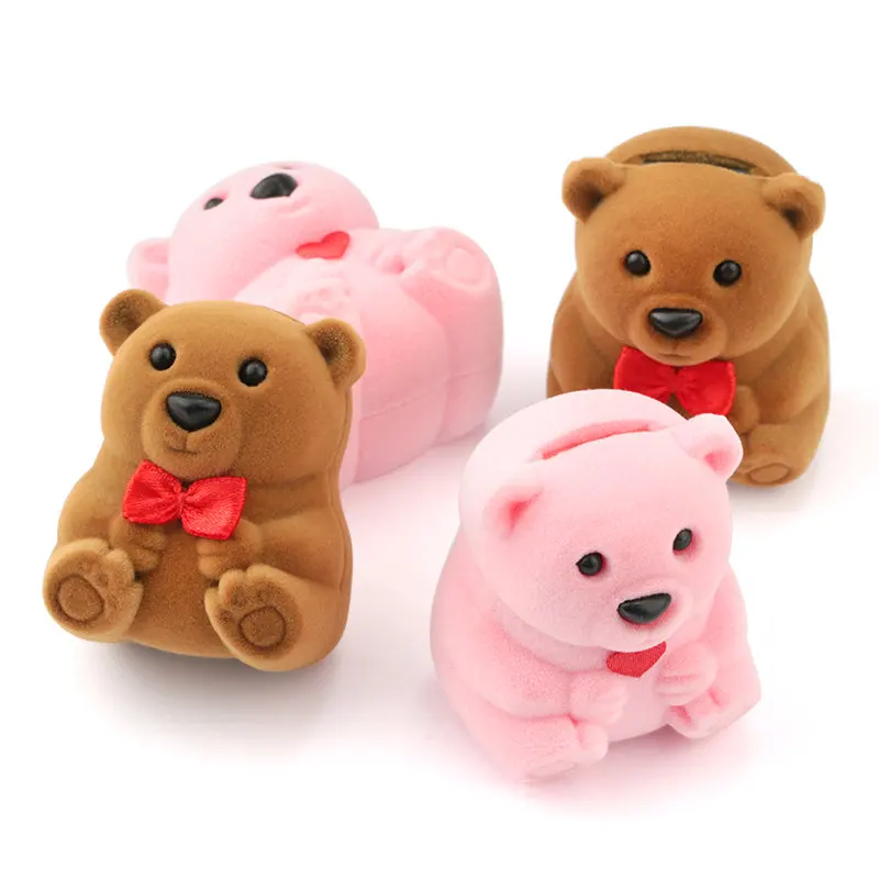 1 piece lovely Velvet gift box cute bear jewelry box wedding ring box Necklace Ring Case Earrings Holder for jewelry display