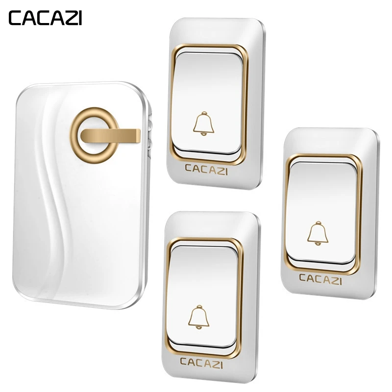 

CACAZI Smart Wireless Doorbell DC battery-operated Waterproof 3 Button 1 Receiver Home Cordless door bell 36 Chimes 200M Ramote