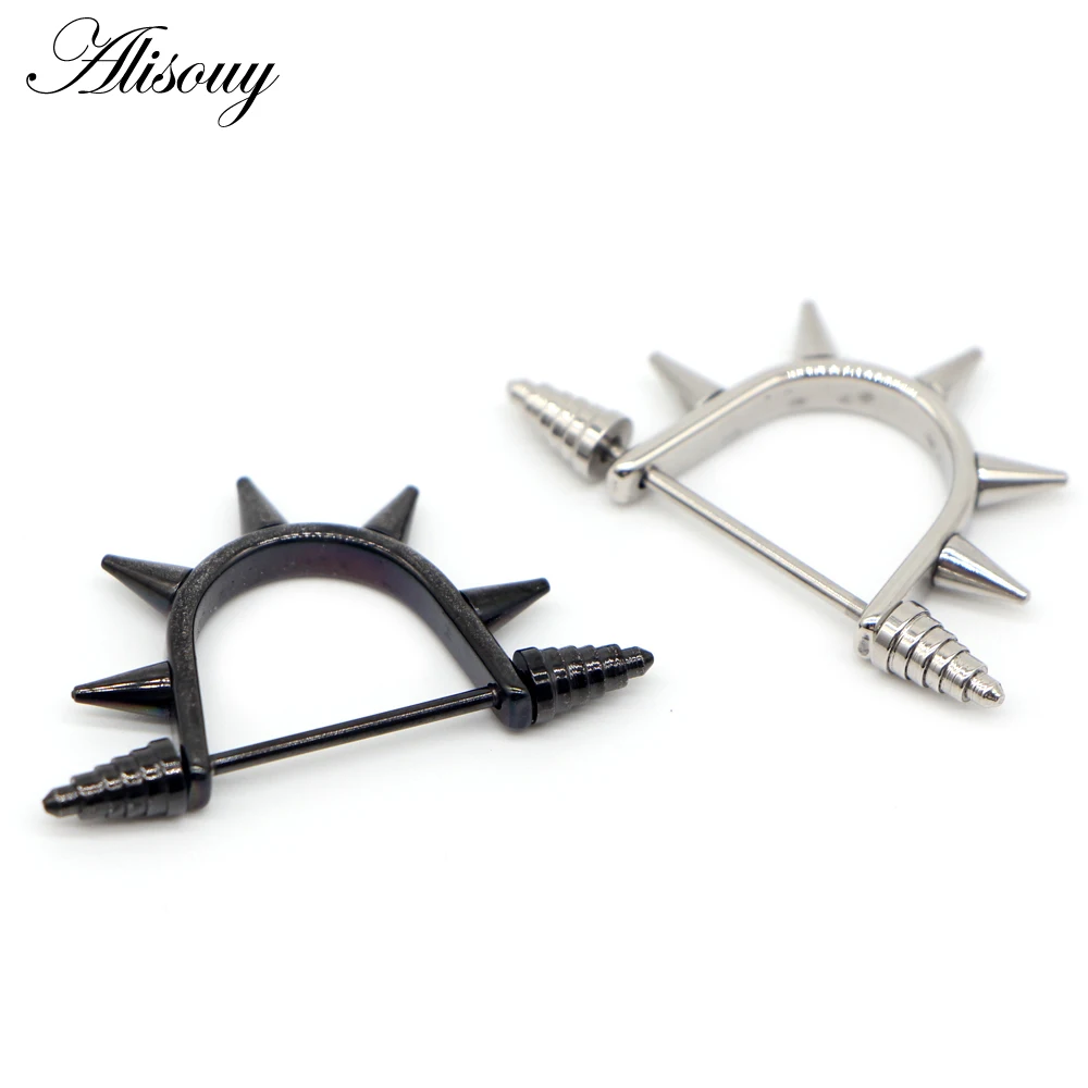 Alisouy Spike earrings cool ear stud stainless Steel body piercing jewelry for man woman fashion sharp series 1 pair Nipple Ring