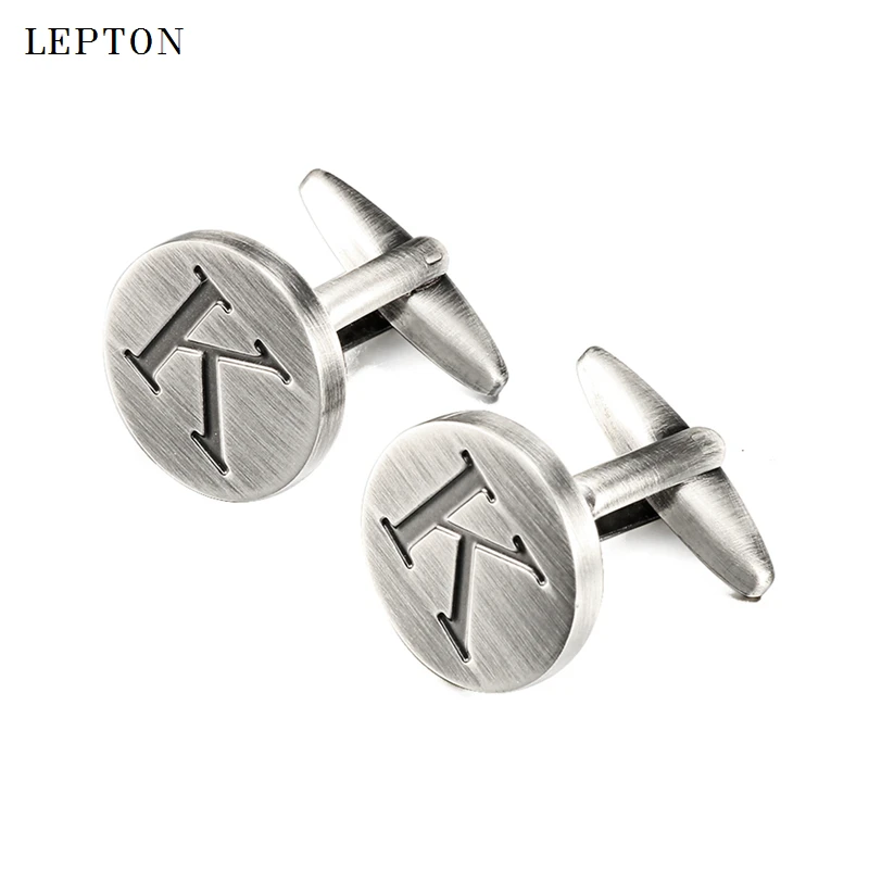 Hot Sale Letters K of an alphabet Cufflinks For Mens Antique Silver plated  Round Letters K cuff links Men shirt cuffs Cufflinks