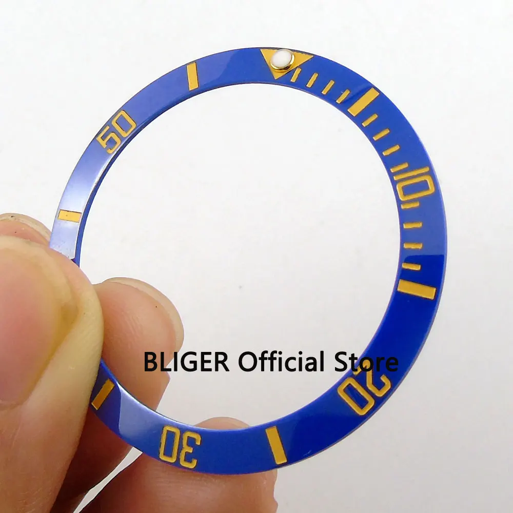 BLIGER 38mm Watch Ceramic Bezel Insert Blue With Golden Marks Fit 40mm Automatic Case Parts