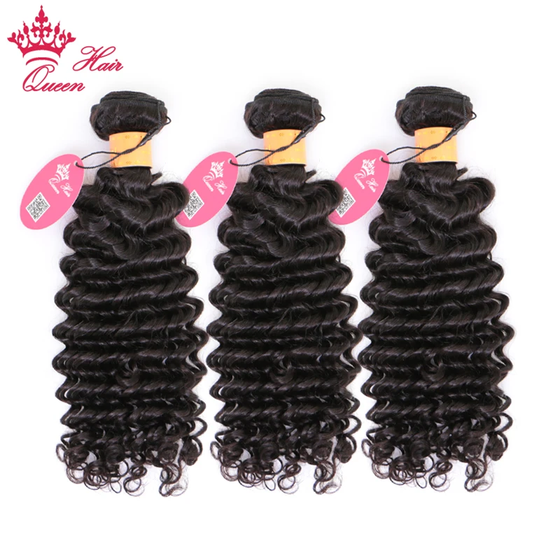 Queen Hair Official Store Indian Deep Wave Human Raw Hair Bundles Natural Color 1B Curly Weave Virgin Hair Extensions