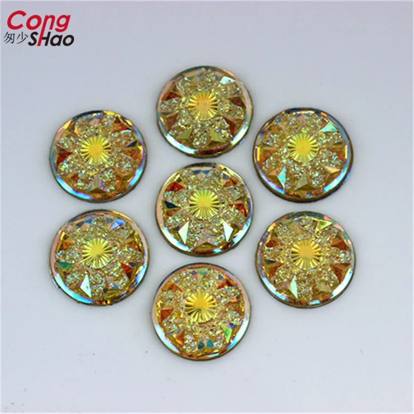 Cong Shao 200PCS 14mm AB Color Round Resin Rhinestone Applique Stones Crystals Flatback Beads Crafts Clothing Accessories CS490