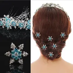 5 Pcs/ Lot Blue Snowflake Crystal U Pick Bridal Hair Pins Bridesmaid Wedding Jewelry Clips 2*70mm Hairpins Hair Accessories