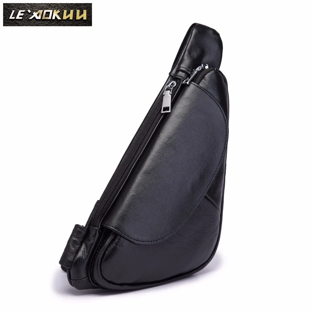 Men Quality Leather Casual Fashion Triangle Crossbody Chest Sling Bag Design Travel One Shoulder Bag Backpack Daypack Male 696