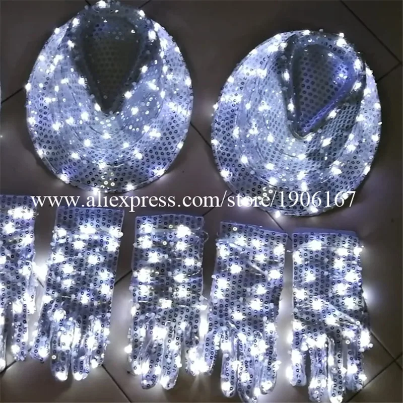 White LED Luminous Magic Hat Halloween Christmas Illuminated Gloves Dancing Bar DJ Club Party Event Show Led Light Up Stage Prop