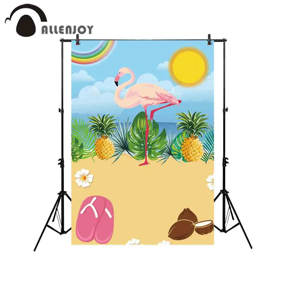 

Allenjoy photocall photography Flamingo rainbow sky pineapple Beach sandals summer kinder birthday party photophone wall-paper