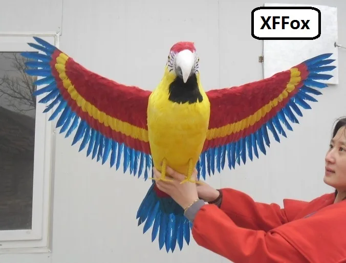 huge real life wings parrot model foam&feather big simulation red&yellow parrot bird gift about 80x140cm xf0274