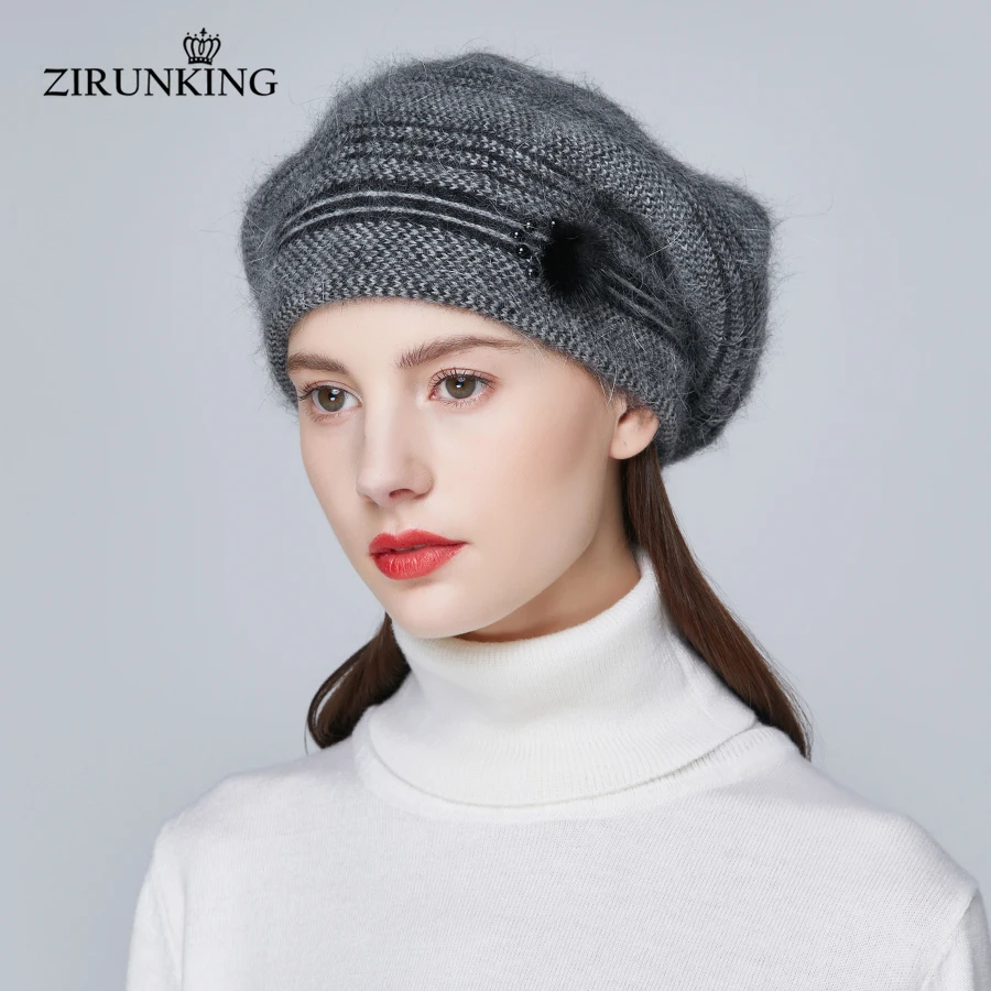 ZIRUNKING Women Fashion Wool Knitting Hat Female Autumn Warm Caps High Quality Lady Cashmere Casual Beanies for Women ZH1802