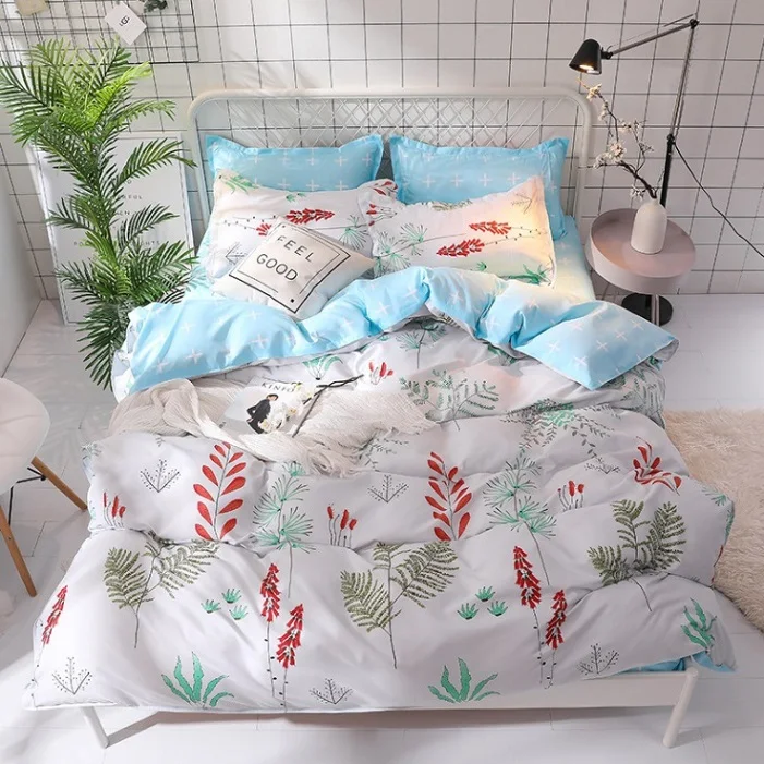 mylb Classic bedding set 5 size grey blue flower bed linen 4pcs/set duvet cover set Pastoral bed sheet AB side duvet cover 2019