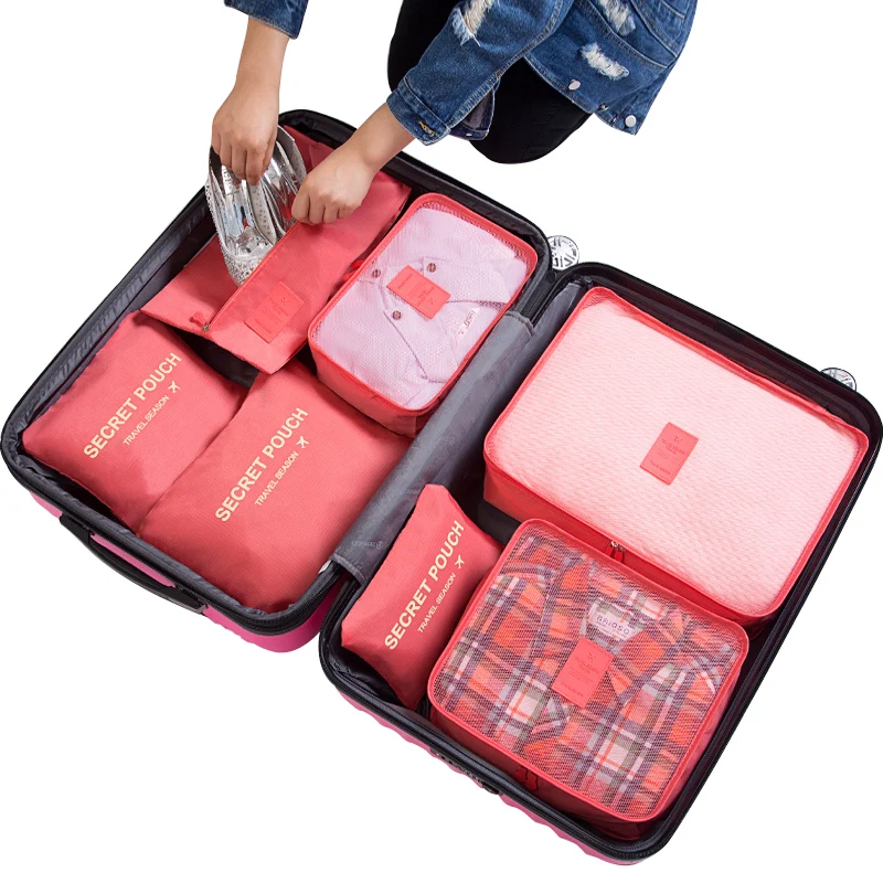 

7pcs/set Travel Storage Bag Waterproof Clothing Shoe Organizer Suitcase Clothes Packing Sorting Bag Luggage Tidy Container Suit