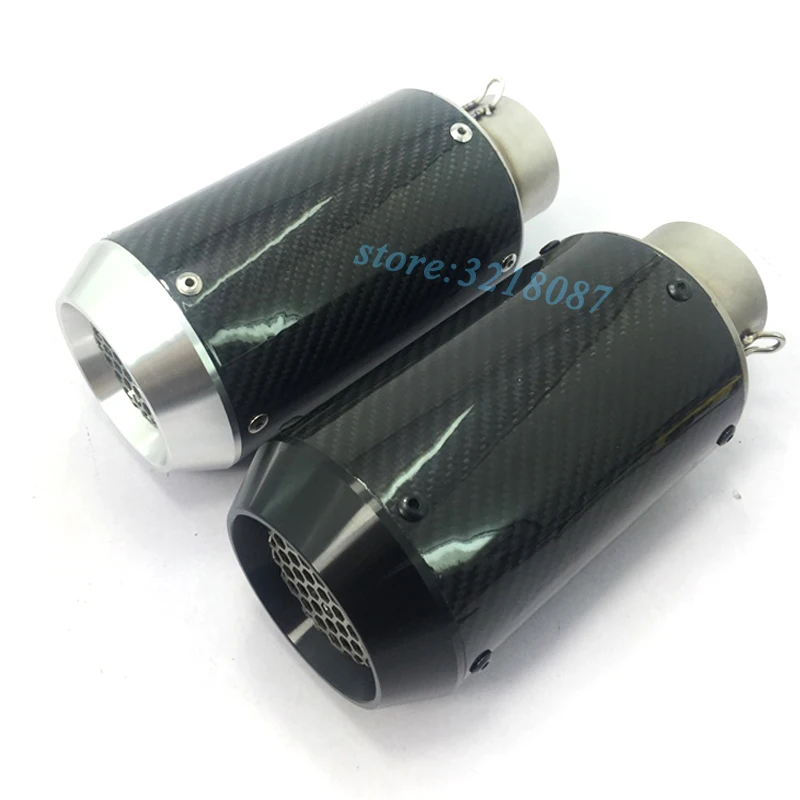 61MM Universal Motorcycle Exhaust Muffler Pipe Escape Moto With Mesh Carbon Fiber CNC For Z800 ZX-6R ZX-10R R6 CBR1000RR