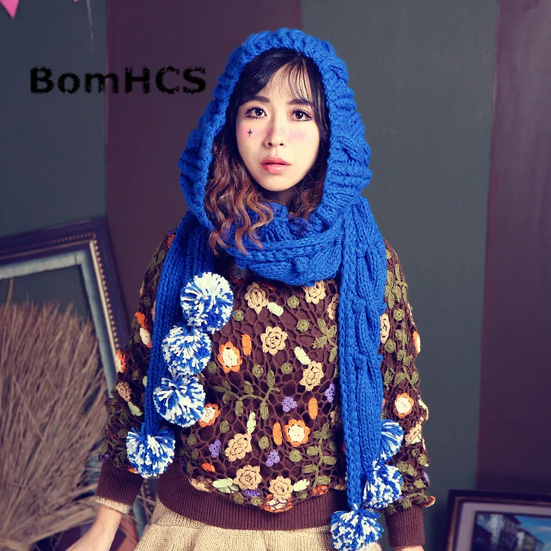 BomHCS Cute Handmade Winter Warm Thick Knitted Hat Caps Scarf Beanie