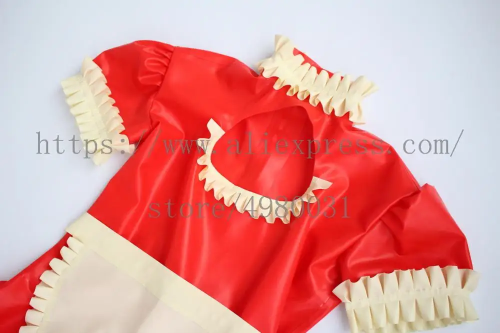 Robe de demoiselle d'honneur en latex pour femmes, uniforme rouge, avec tablier et fermeture éclair cachée au dos, nouveauté