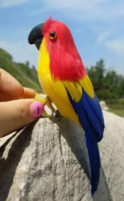 

about 16cm coloured red feathers parrot bird model polyethylene&feathers parrot home garden decoration gift s2999