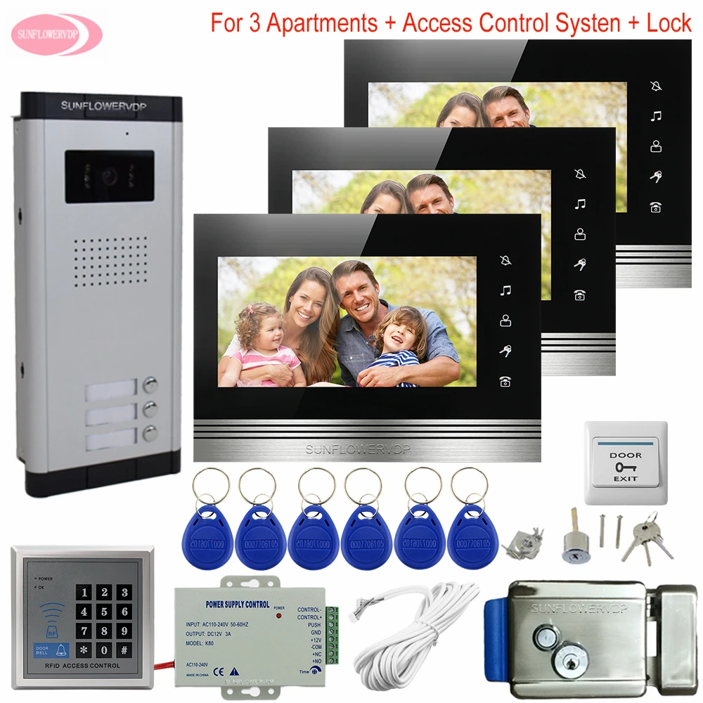 

Touch Buttons 7inch Indoor Monitors video intercom for Apartments Access Control Video Intercom + Electronic Control Door Lock