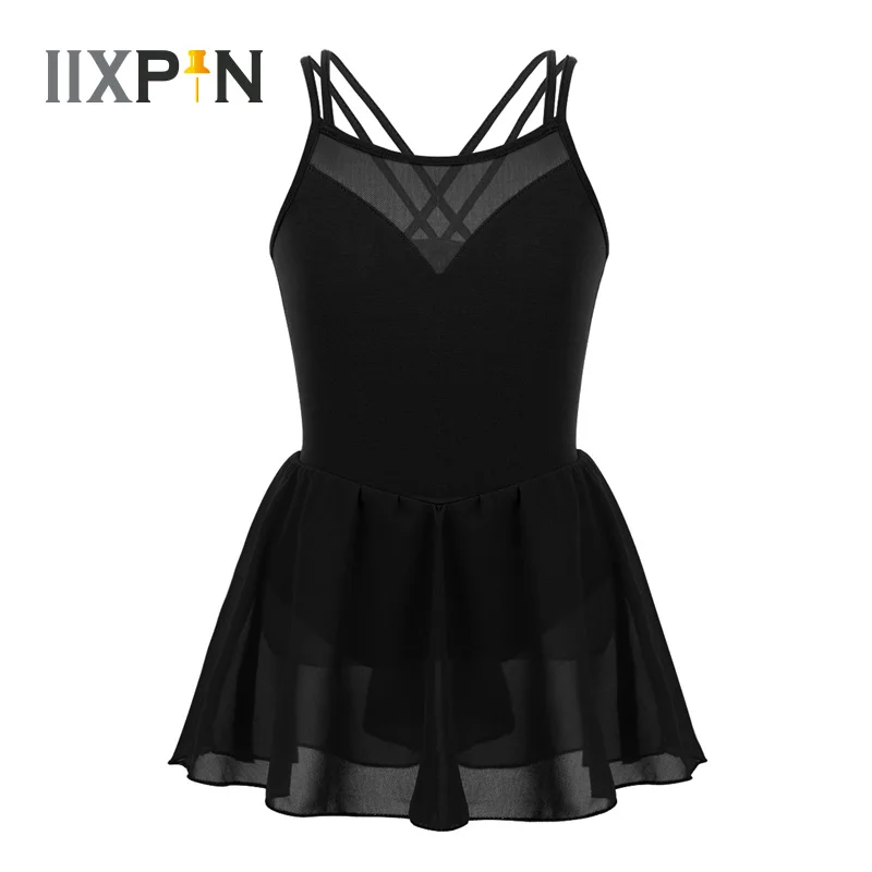 

IIXPIN Girls professional ballet Dress Spaghetti Shoulder Straps Elastic Mesh Splice Gymnastics Leotard Ballet Dance Dress Kids