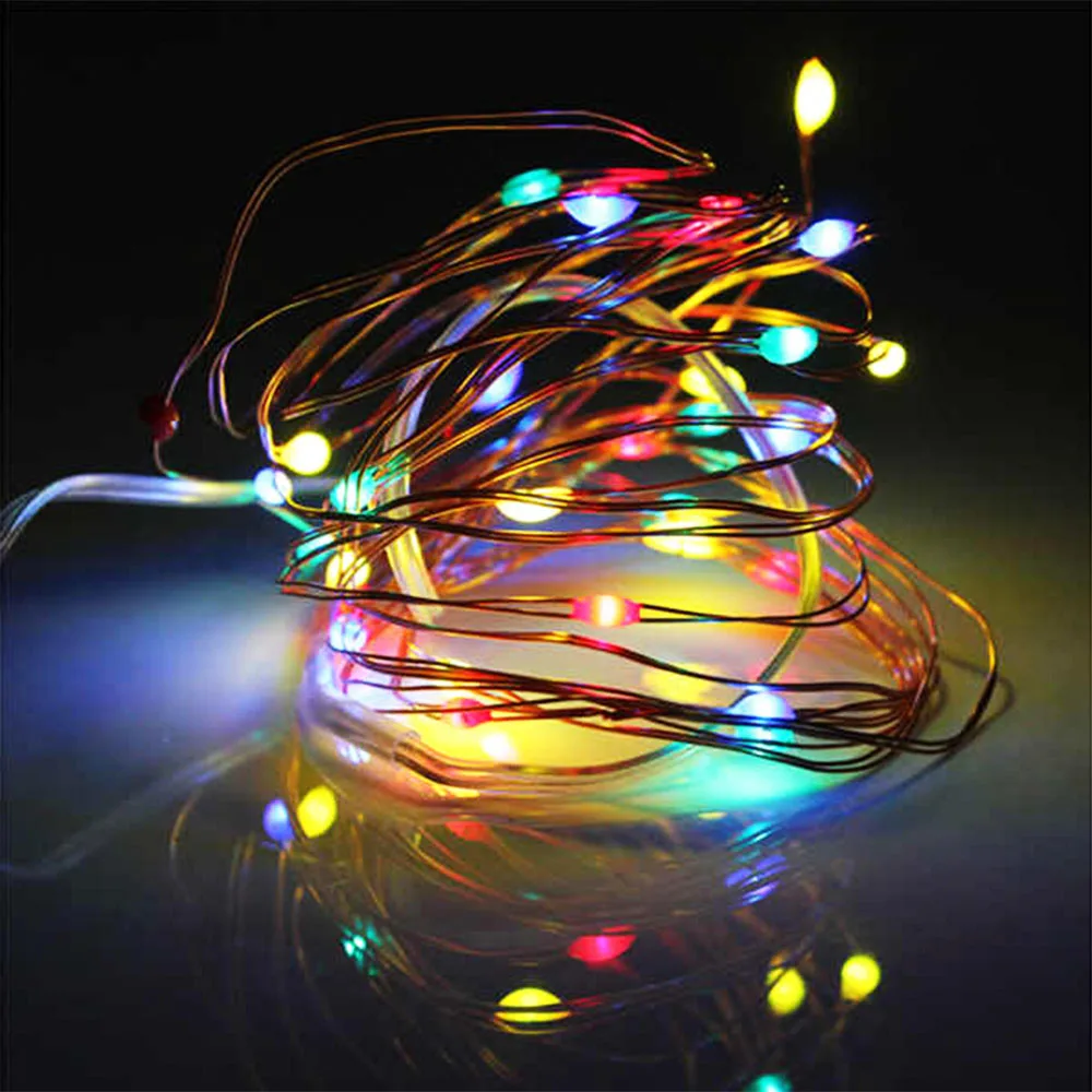 Cadena de luces LED de alambre de cobre con batería, guirnalda de Navidad, fiesta, decoración de boda, luces de hadas de Navidad, 5M, 50 LED