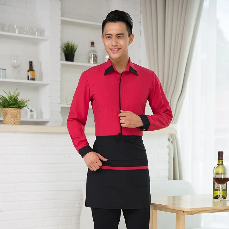 Hotel Work Clothes Jacket Waitress Long Sleeve Uniform Coffee Shop Fast Food Shops Hot Pot Catering Waiter Men Overalls H2354