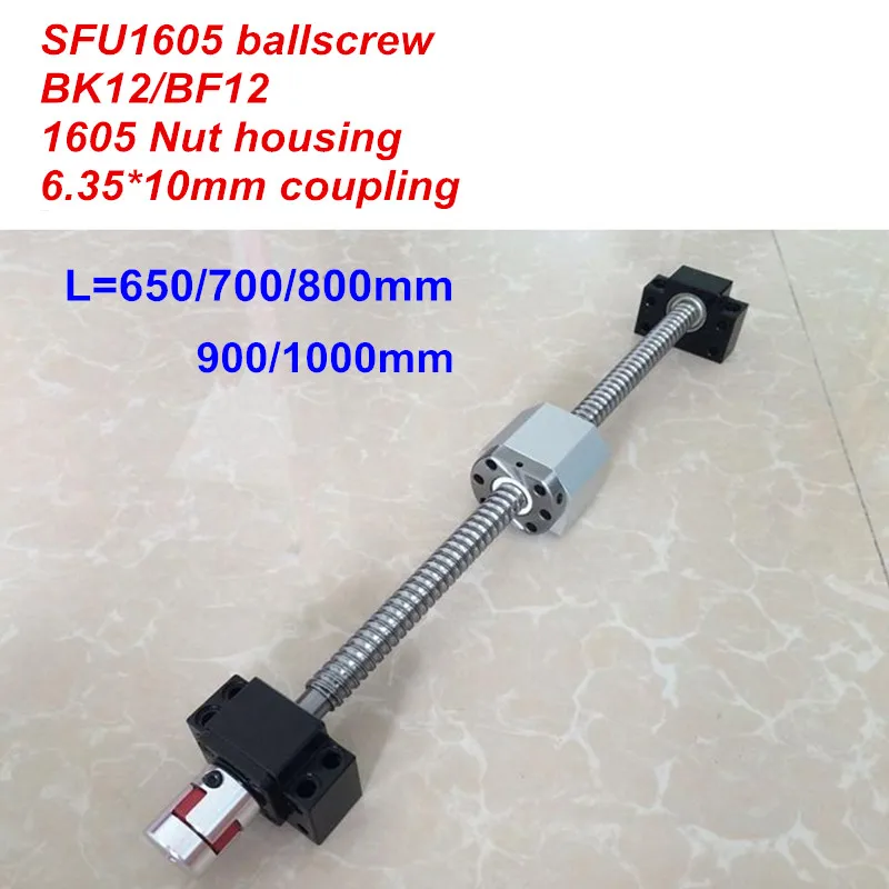 

SFU1605 - 650 700 800 900 1000mm ballscrew + BK12/BF12 + Nut housing + 6.35*10mm Coupler RM1605