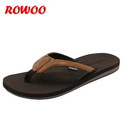 PU Leather Slippers Men Beach Flip Flops Breathable Fashion Summer Shoes Causal Sandals Indoor Male Footwear Retro Wholesale