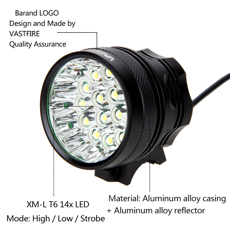 Bright 20000lm Bicycle Light 3 Modes Cycling Lamp Super Waterproof 16 LED Bike Light Headlight Bike Accessories No Battery